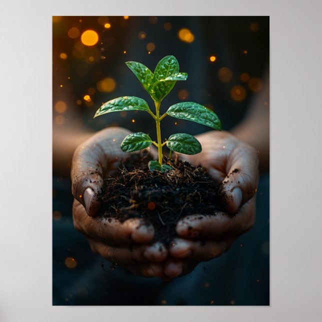Hands Holding Seedling Growth Hope Art Poster (Framsidan)