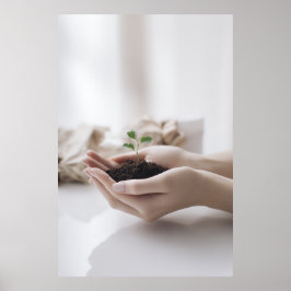 Hands Holding Seedling Growth Hope Poster