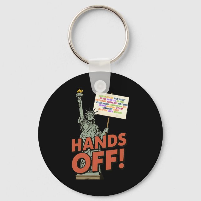 Hands Off-protest 5 april Anti Trump Staty av L Nyckelring (Framsida)