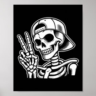 Handsignal för Fredsteckenet Retro Halloween Skele Poster