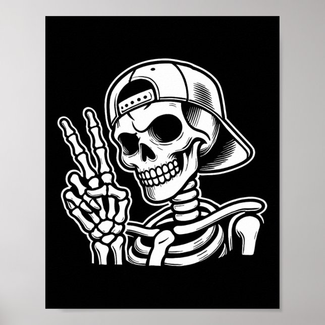 Handsignal för Fredsteckenet Retro Halloween Skele Poster (Framsidan)