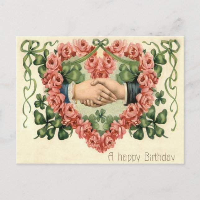 Handskaka Ro Heart Fyrklöver Vykort (Framsida)