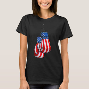Handskar av Rött vitt blått amerikansk Flagga 4:e T Shirt