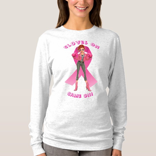 Handskar på, spela på! Medvetenhet om bröstcancer T Shirt (Framsida)