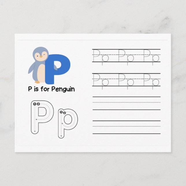 Handskrift av FlashCards för Kindergarten | P,Q | Vykort (Framsida)