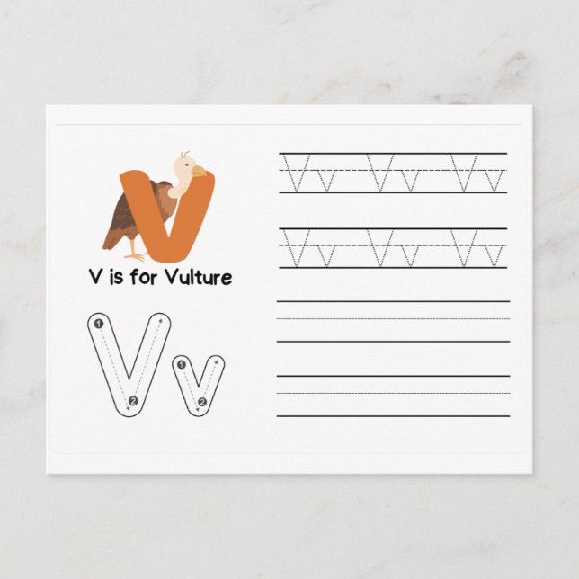 Handskrift av FlashCards för Kindergarten | V,V | Vykort (Framsida)