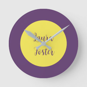 Handskrift Elegant Namn Indigo & Gult Färg Rund Klocka