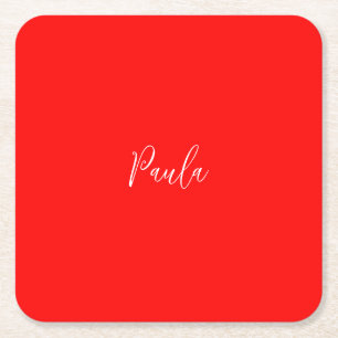Handskrift Elegant Namn Red Färg Plain Underlägg Papper Kvadrat