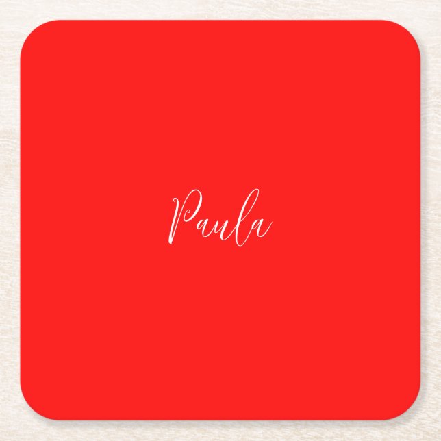 Handskrift Elegant Namn Red Färg Plain Underlägg Papper Kvadrat (Framsidan)