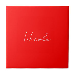 Handskrift Elegant Namn Red White Färg Plain Kakelplatta