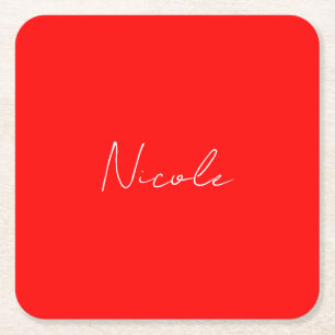 Handskrift Elegant Namn Red White Färg Plain Underlägg Papper Kvadrat