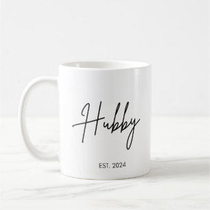 Handskrift Enkel Hubby Wifey Bröllop Datumpar Kaffemugg