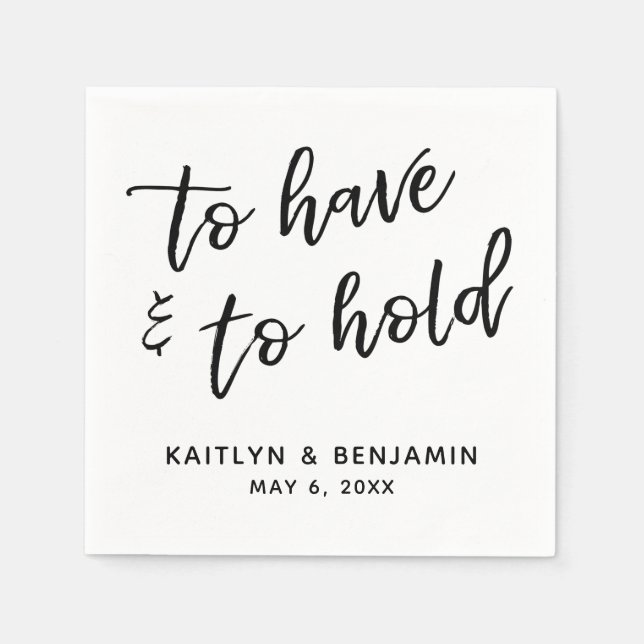 Handskrift för att ha och hålla svart vitt pappersservett (Framsidan)