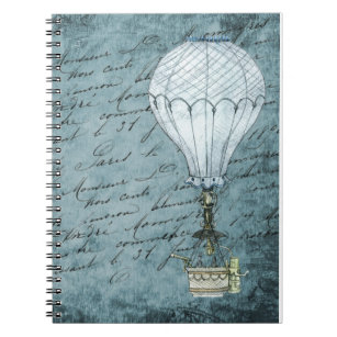 Handskrift för Dusk Blue Luftballong Steampunk Anteckningsbok