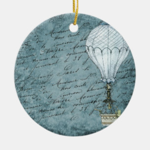 Handskrift för Dusk Blue Luftballong Steampunk Julgransprydnad Keramik