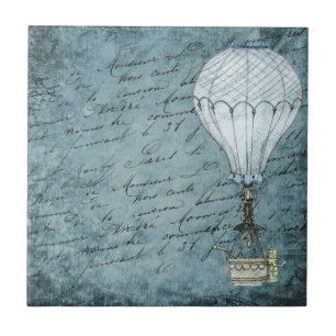 Handskrift för Dusk Blue Luftballong Steampunk Kakelplatta