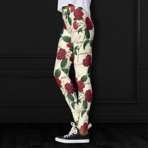 Handskrift för fantastisk Röd ros och klassisk Vin Leggings