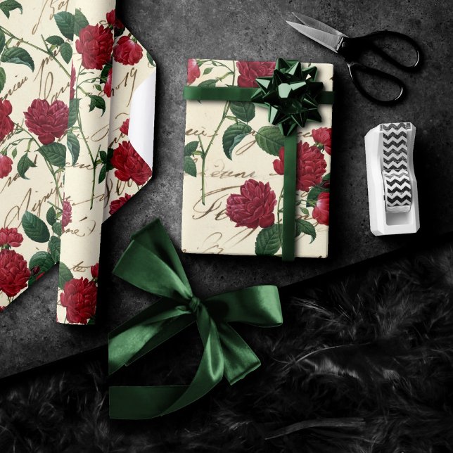 Handskrift för fantastisk Röd ros och klassisk Vin Presentpapper (Skapare uppladdad)