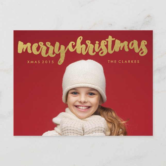 Handskrift för guld God jul Helg Vykort (Framsida)