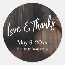 Handskrift Kärlek och tack Brunt träfat Runt Klistermärke