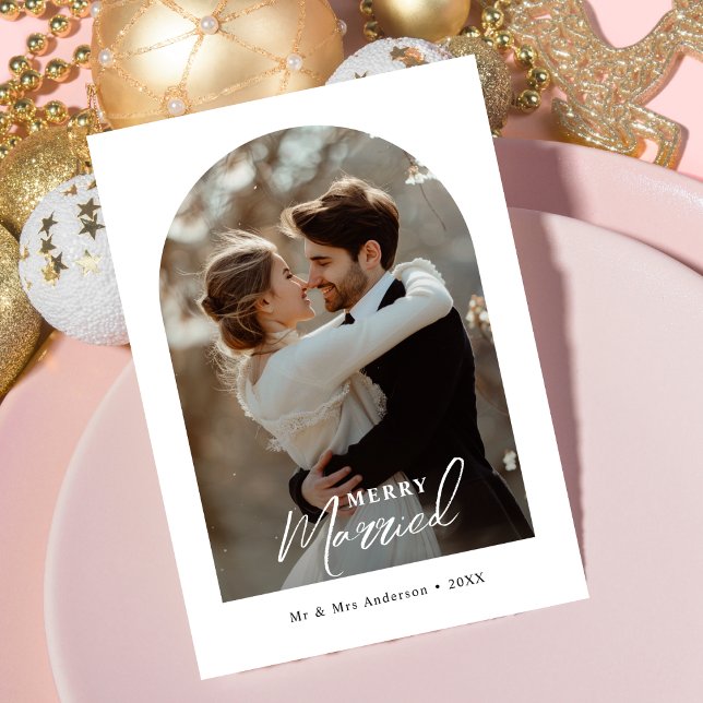 Handskrift Merry Married Jul Arch Photo Julkort (Skapare uppladdad)