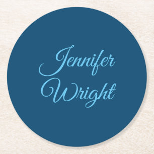 Handskrift Namn Classic Plain Indigo Blue Underlägg Papper Rund