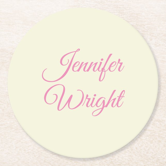 Handskrift Namn Classical Plain Beige Rosa Underlägg Papper Rund (Framsidan)