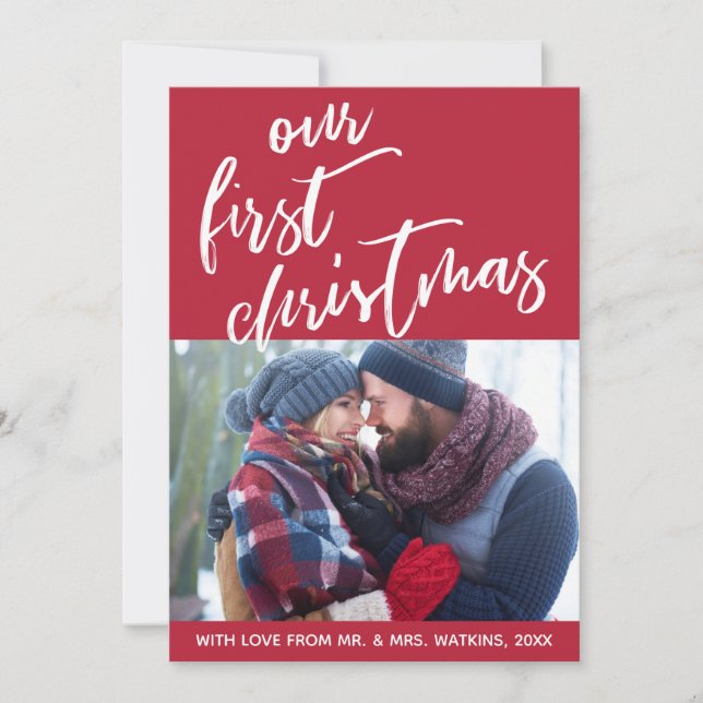 Handskrift på Red Vår första jul, Foto Julkort (Framsida)