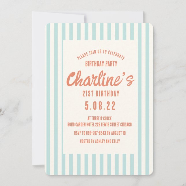 Handskrift Pastel Retro 21St Birthday Party Inbjudningar (Framsida)