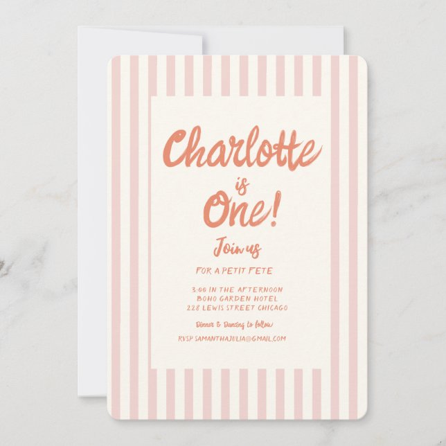 Handskrift Rosa Pastel Retro Baby Birthday Inbjudningar (Framsida)