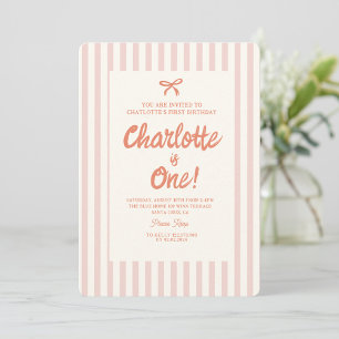 Handskrift Rosa Pastel Retro Baby Ribbon Birthday Inbjudningar