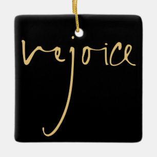 Handskrift Skriptskript Rejoice jul Guld Black Julgransprydnad Keramik