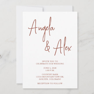 Handskrift Stil Script Terracotta Bröllop Inbjudningar