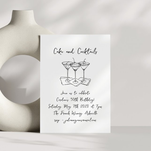 Handskriftlig Cakes Cocktails Doodles-Födelsedagsf Inbjudningar (Skapare uppladdad)
