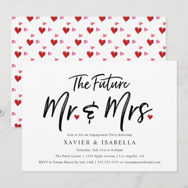 Handskriftlig Framtid, mr & Mrs Förlovningsfest Inbjudningar (Fram/baksida)