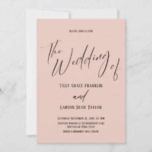 Handskrifts typografi Enkel Bröllopet Blush Inbjudningar