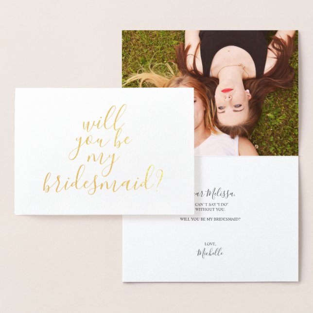 Handskriftsfoto kommer du att vara min bridesmaid folierat kort (Display)