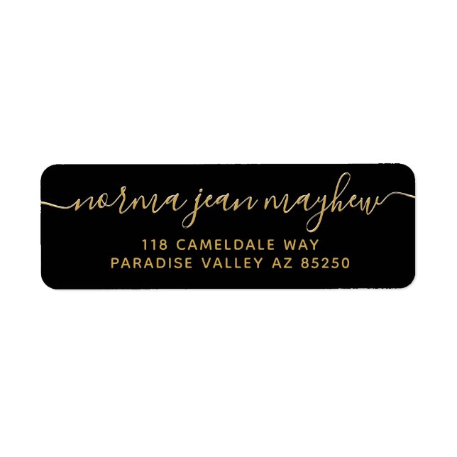 Handskriftsskript för Guld Black Finare Returadres Returadress Etikett (Framsidan)