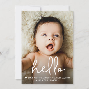 Handskriftsskript Hej Baby Photo Birth Tack Kort