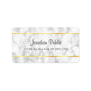 Handskriftsskript Vit Marble Guld Rand Adressetikett