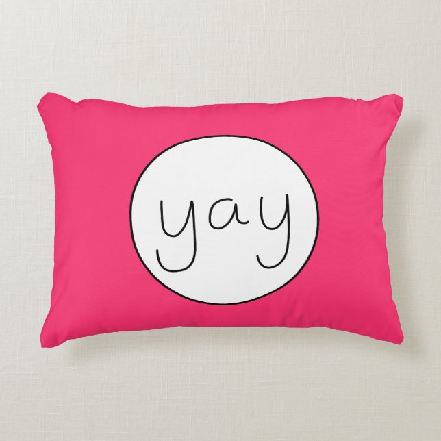 Handskriftvit och magenta för YAY lycklig Prydnadskudde (Framsidan)