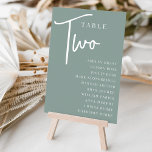 Handskript Bord TWO   Guest Namn Bordsnummer<br><div class="desc">Enkla kort för bordsnummer och chic i Eucalyptus Grönt och vit gör en elegant påstående vid bröllop eller vid evenemanget. Design innehåller "bord [nummer]" i en ögonetsblandning av klassisk serif och handskrivet skript, med enskild gäst namn under. Utformningen upprepas på båda sidor. Individuellt numrerade kort som säljs separat. Beställ varje...</div>