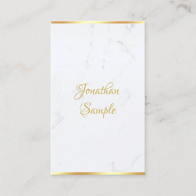 Handskript Elegant Classy Marble Guld-mall Visitkort (Framsida)