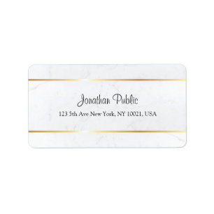 Handskript för anpassningsbar Faux Guld White Marb Adressetikett