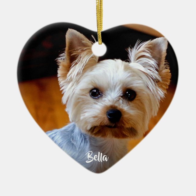 Handskript för anpassningsbar Pet Photo Namn Julgransprydnad Keramik (Framsidan)