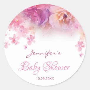 Handskript för vattenfärgsblommor för babyskor, El Runt Klistermärke