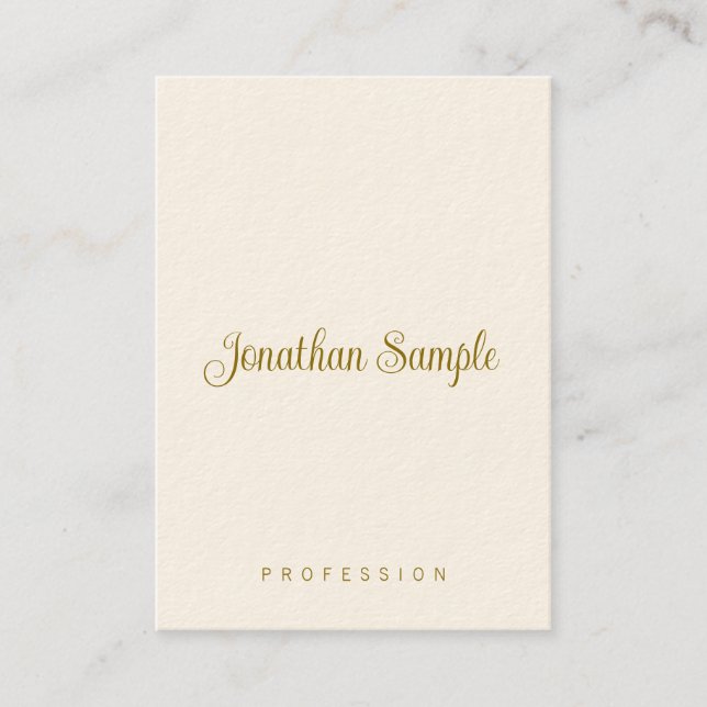 Handskript Guld Text Modern Lodrät Template Visitkort (Framsida)