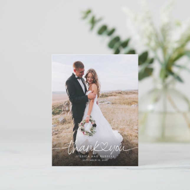 Handskript med Heart Photos Bröllop Tack Kort (Stående Fram)