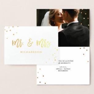 Handskript   Mr och Mrs med Bröllop Photo Folierat Kort