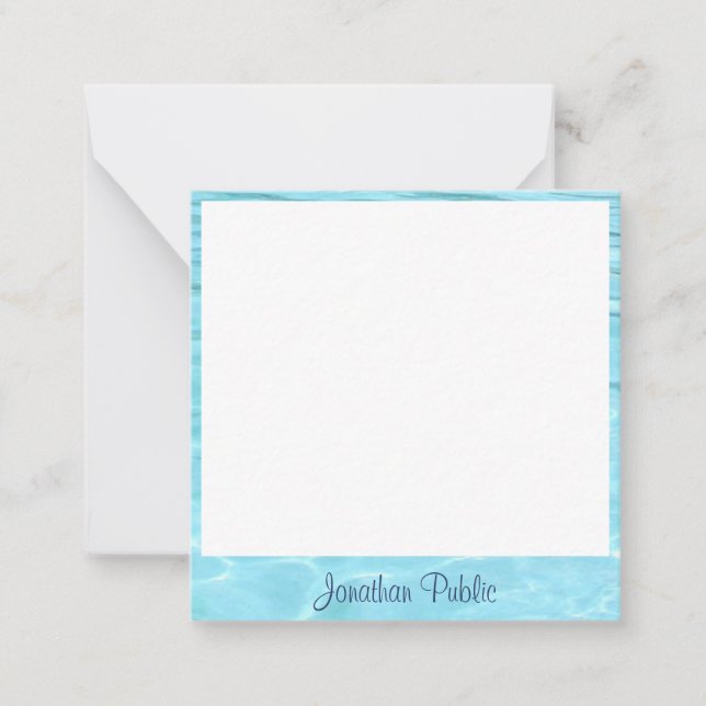 Handskript Namn för Aqua Template Blue Vatten Anteckningskort (Framsida)